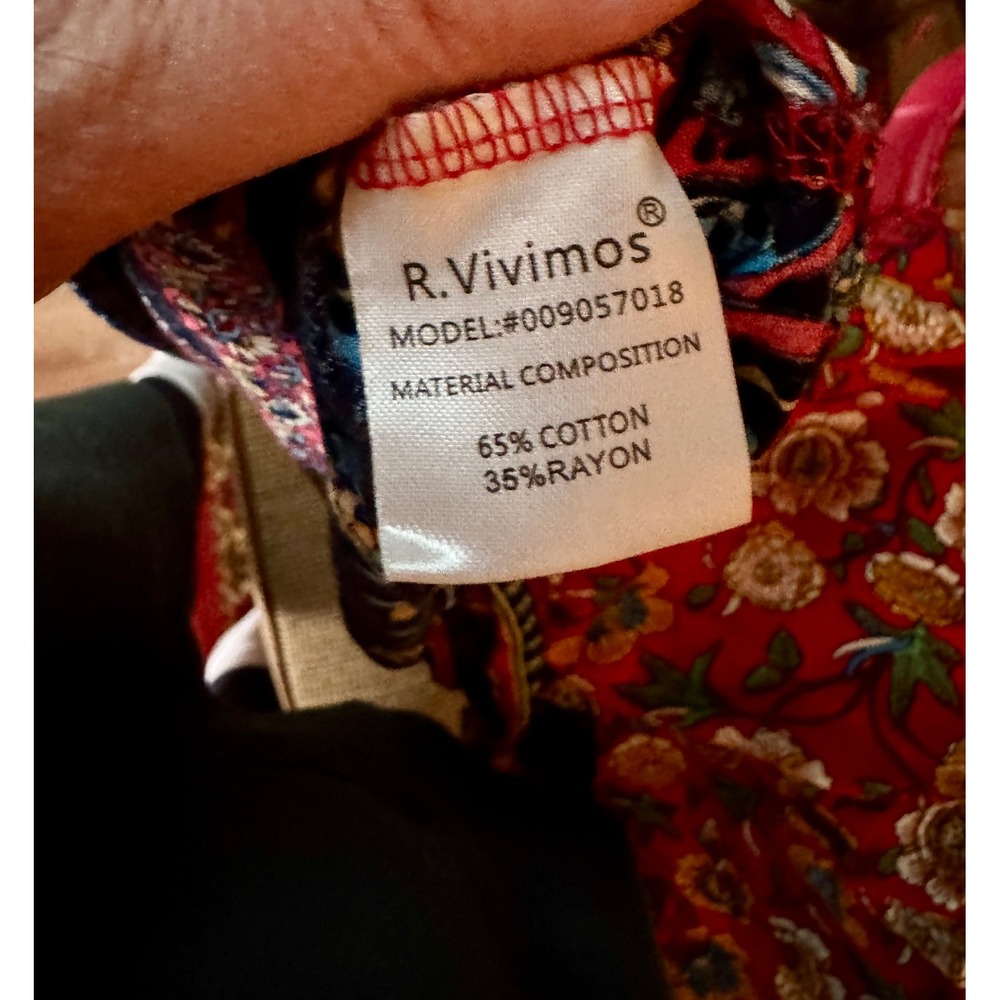 R Vivimos Red Floral Bohemian Hippie Cottagecore Long Sleeve Maxi Dress Med - Picture 8 of 8